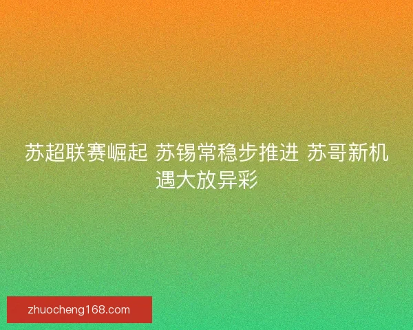 苏超联赛崛起 苏锡常稳步推进 苏哥新机遇大放异彩
